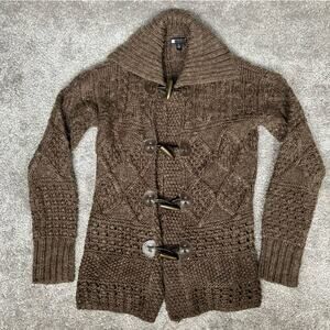 Carole Little Brown Cable Knit Wool Alpaca Blend Cardigan Sweater L Cottagecore